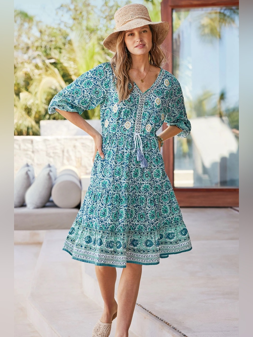 Soft Surroundings Nerissa in Abstract Floral Printed Dress Size PM, M petite NWT